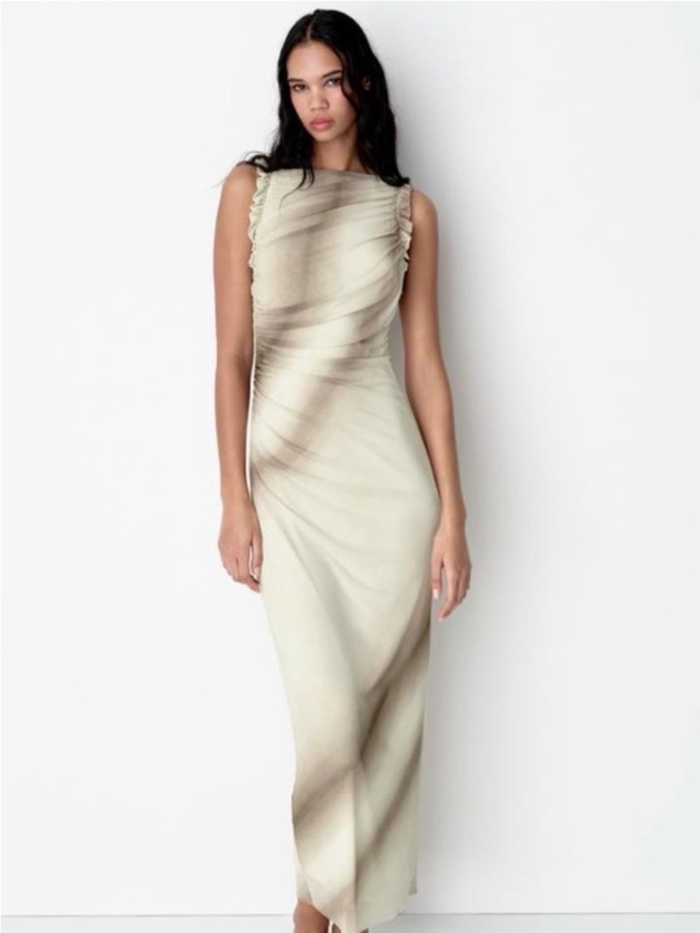 Zara Sleeveless Maxi Dress in Sage with Subtle Taupe Shading